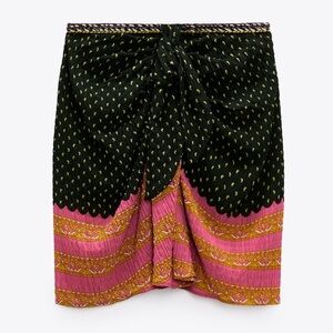 NWT Zara Boho Print Wrap Bow Mini Skirt